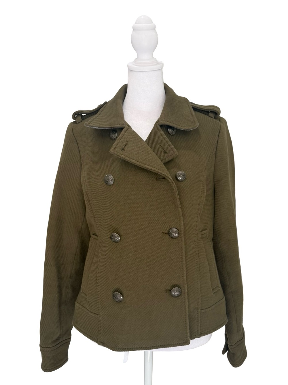 Banana Republic Petite Small Olive Green Double-Breasted Military Peacoat Jacket - Picture 3 of 10